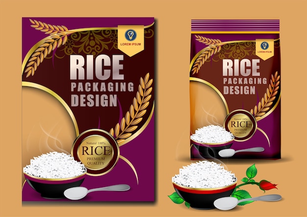 Vector golden and purple rice package thailand food logo