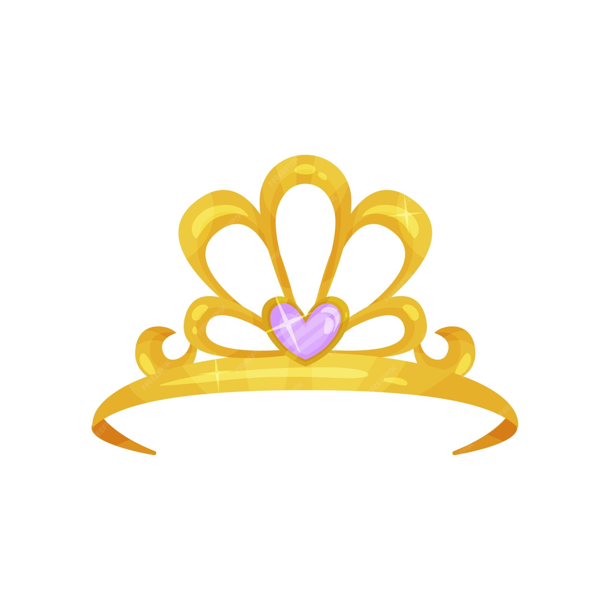 Premium Vector | Golden queen crown with precious purple stone in shape of  heart shiny princess tiara expensive jewelry woman s head accessory  colorful flat vector design