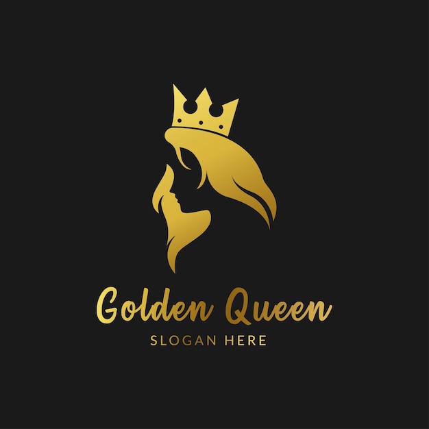 Golden queen logo, luxury beauty salon logo, long hair logo