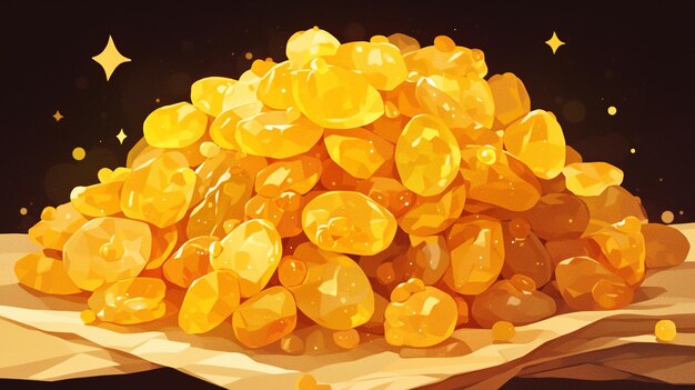 Vector golden raisins piled with wrinkled texture