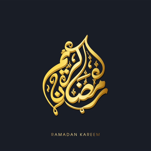 Calligrafia dorata di ramadan kareem in lingua araba su sfondo nero