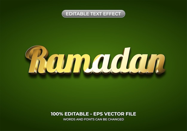 Текстовый эффект «Золотой Рамадан» Редактируемые роскошные и реалистичные графические стили Глянцевый текстовый эффект