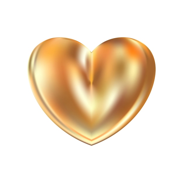 Golden realistic heart icon on white background d vector illustration