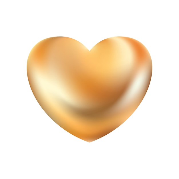 Golden realistic heart icon on white background d vector illustration