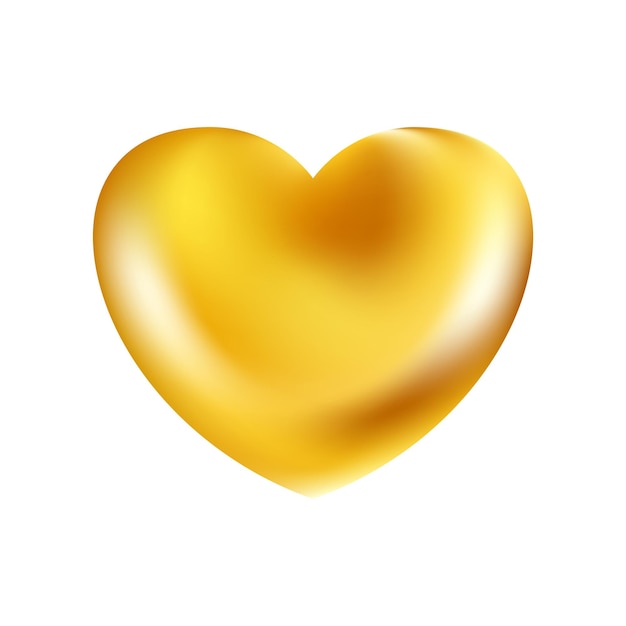 Golden realistic heart icon on white background d vector illustration