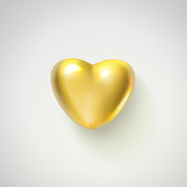Золотое реалистичное сердце на белом фоне