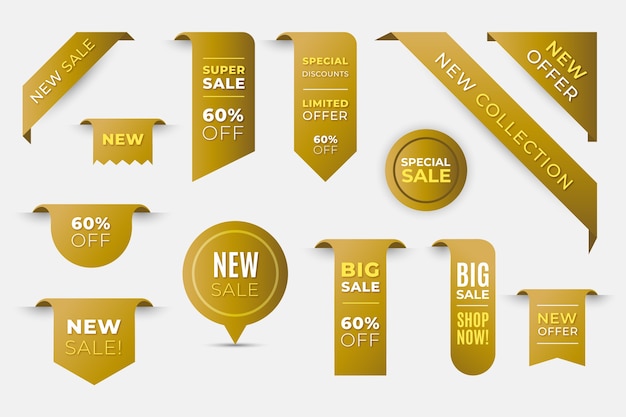 Golden realistic shopping sale labels collection