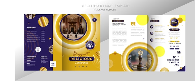 Golden religious bifold brochure flyer template design premium vector