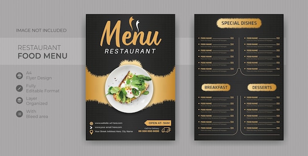 Modello di progettazione del menu del ristorante dorato