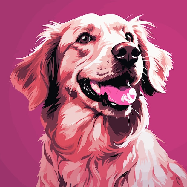 Golden retriever dog portrait Vector illustration in pink background