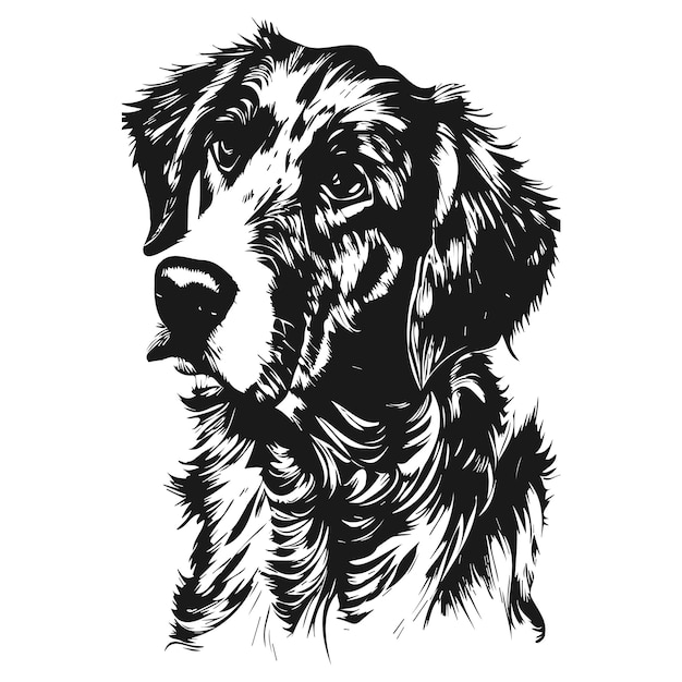 Vettore disegnato a mano del logo del golden retriever in bianco e nero