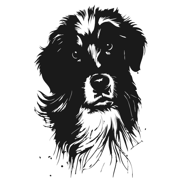 Вектор лица щенка золотистого ретривера, нарисованный вручную, черно-белый