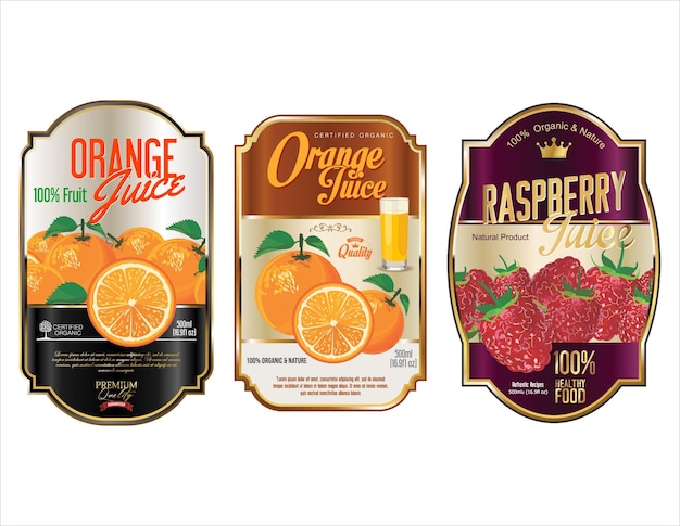 Vector golden retro labels for organic fruit product