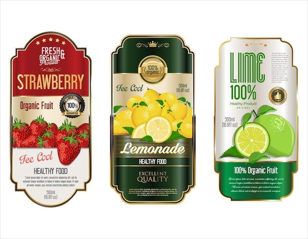 Vector golden retro labels for organic fruit product