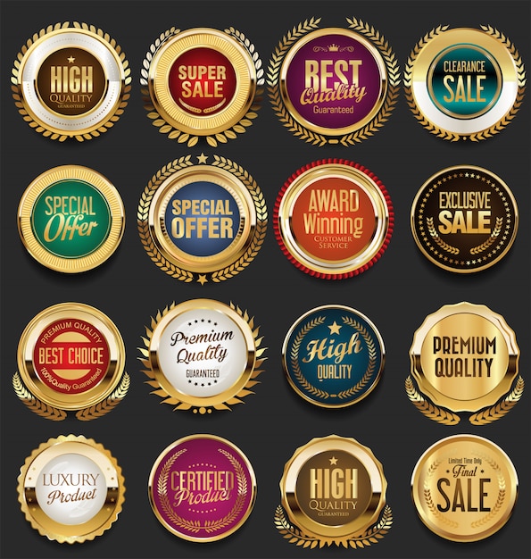 Golden retro vintage badges and labels