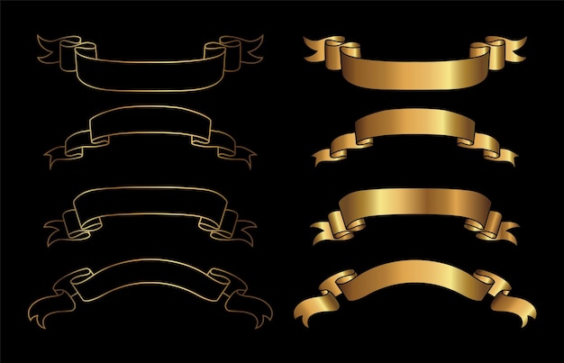 Vector golden ribbon banners set.