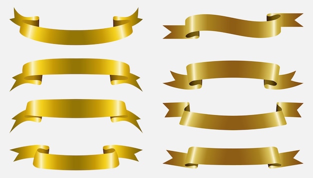 Vector golden ribbon banners set.