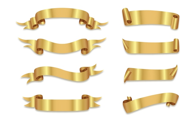 Golden ribbon set isolated on transparent background vector illustration