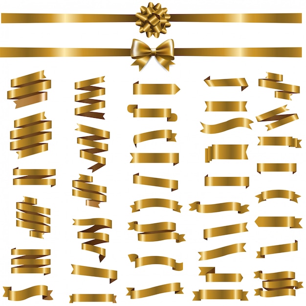 Vector golden ribbon set on white