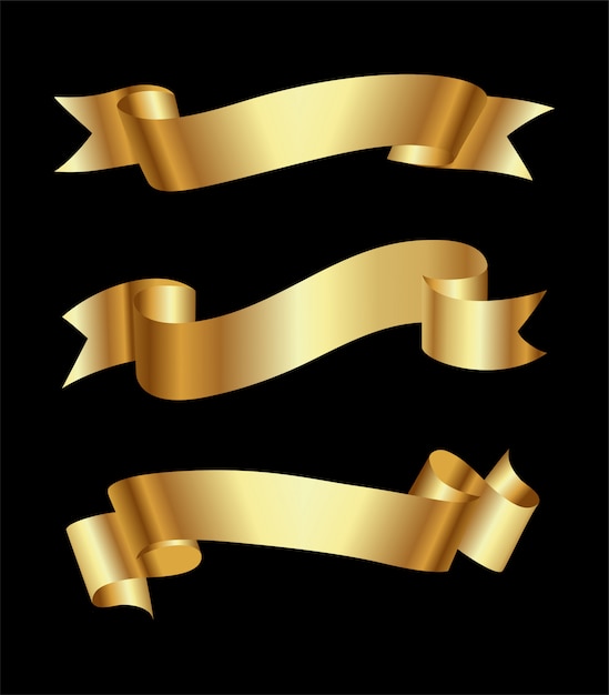 Golden ribbons banner set