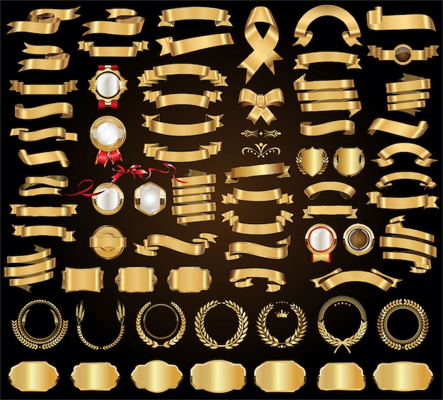 Golden ribbons and banners vector template
