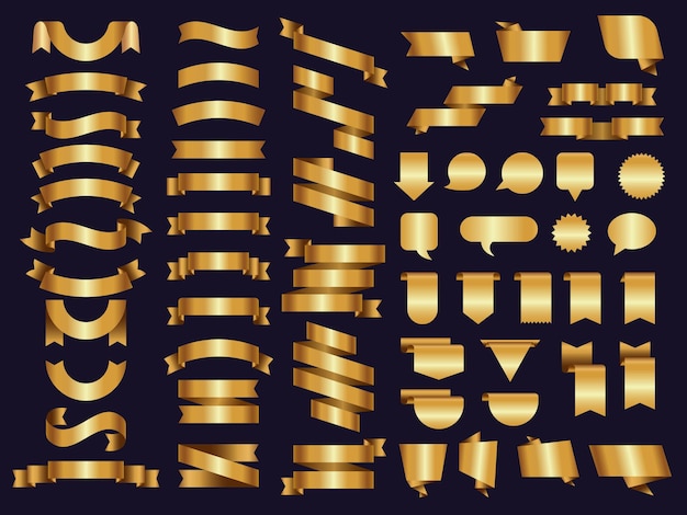 Золотые ленты. Ленты с символами украшения и роскошные баннеры из недавней коллекции векторных шаблонов. Иллюстрация ленты золотой лентой украшения