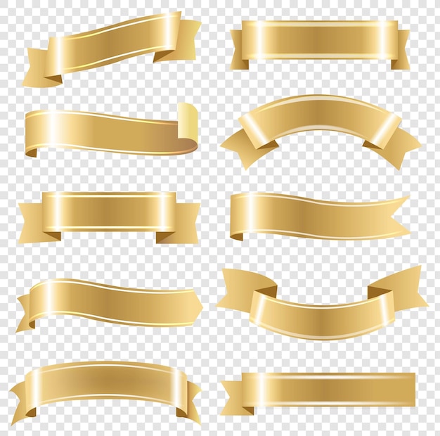 Golden Ribbons set Isolated Transparent Background