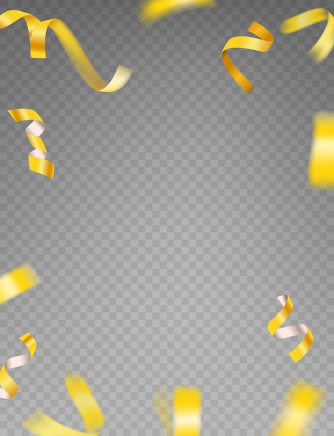 Золотые ленты векторный клипарт. роскошные летающие золотые конфетти и звезды, изолированные на прозрачном фоне