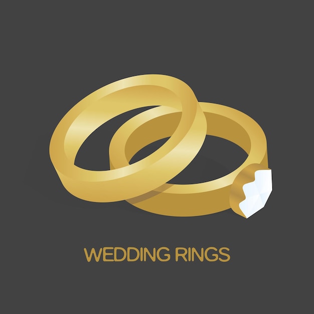 Golden ring and ring with big, shiny diamond vector illustration.