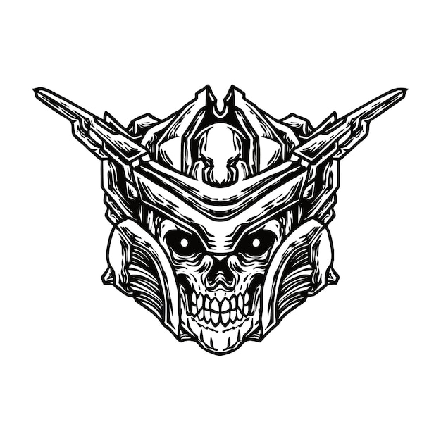 Vector the golden robot skull line art