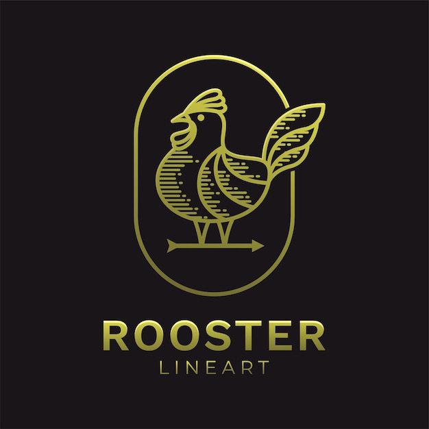 Golden rooster line art logo template