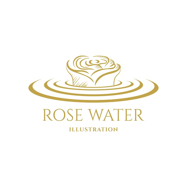 Golden Rose Flower with Pure Fresh Water Liquid Ripple Wave for Spa Yoga Wellness Icon Symbol