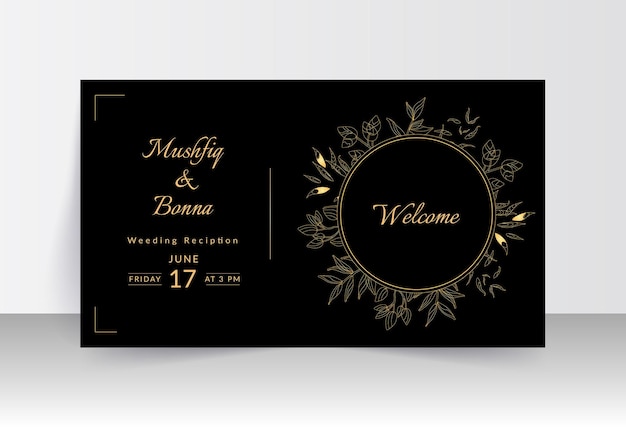 Vector golden round frame floral design weeding card