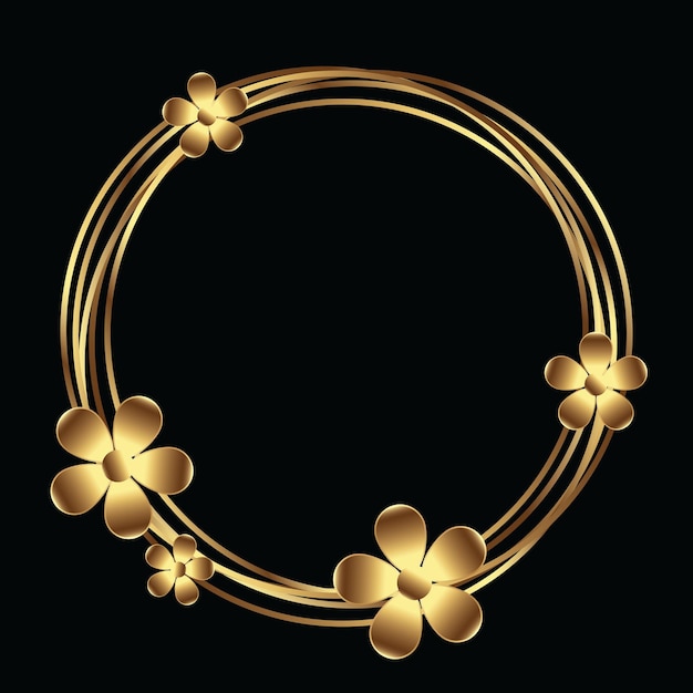 Golden round frame with golden flower