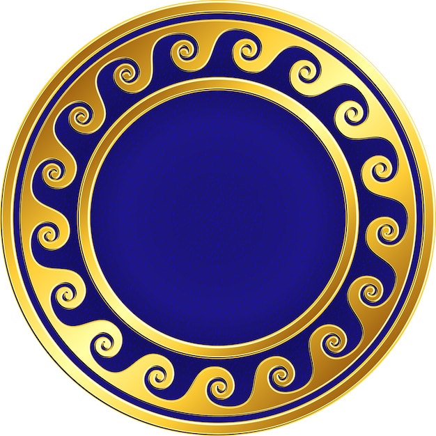 Golden round frame with Greek Meander design