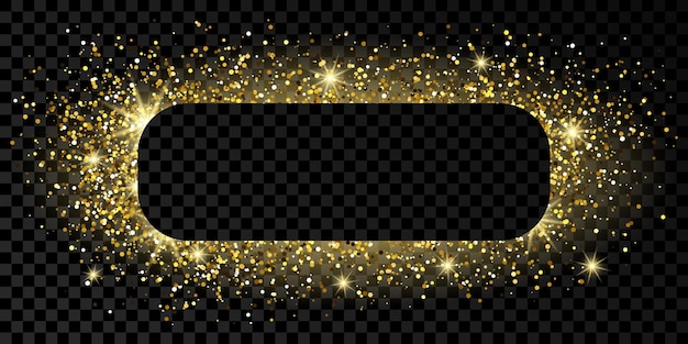 暗い透明な背景にキラキラの輝きとフレアと金色の丸みを帯びた長方形のフレーム空の豪華な背景ベクトルイラスト