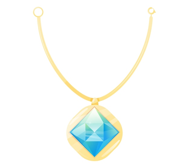 Vector golden royal luxury necklace with blue emerald or diamond precious gem stone vector isolated cartoon