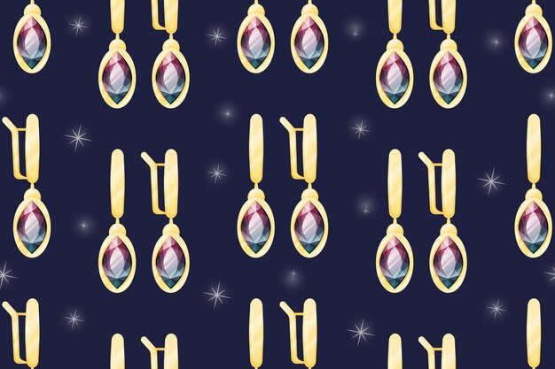 Golden royal pair of earrings with ruby gemstone vector seamless pattern women expensive treasure je