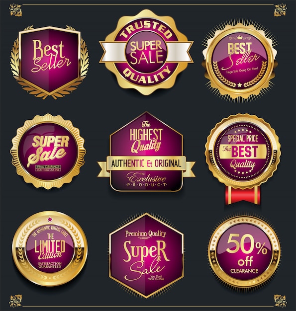 Vector golden sale labels retro vintage design collection