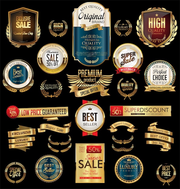 Golden sale labels retro vintage design