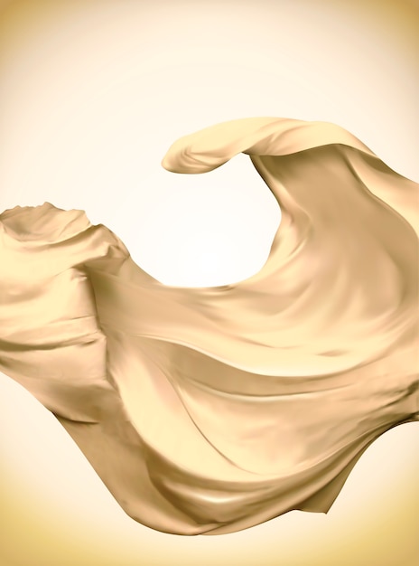 Vector golden satin swirling in the air on illuminated background, 3d illustration