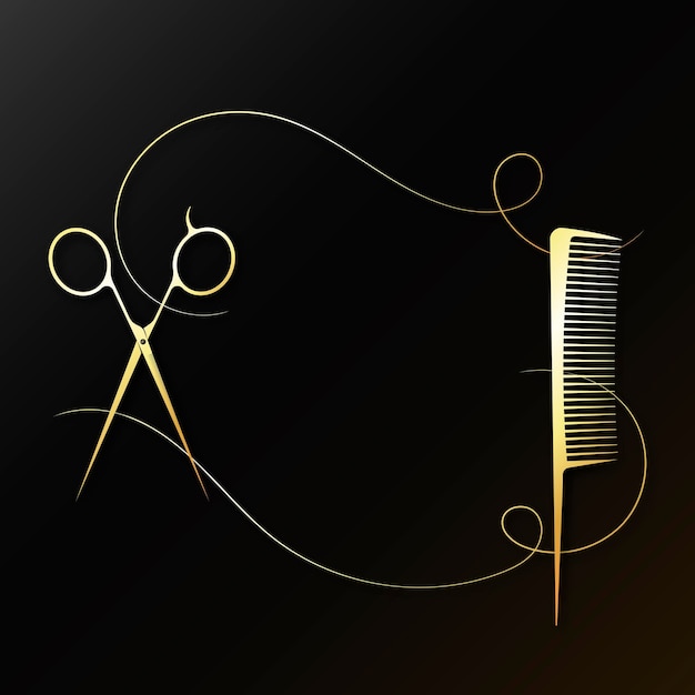 Golden scissors and comb design for hair stylist and beauty salon