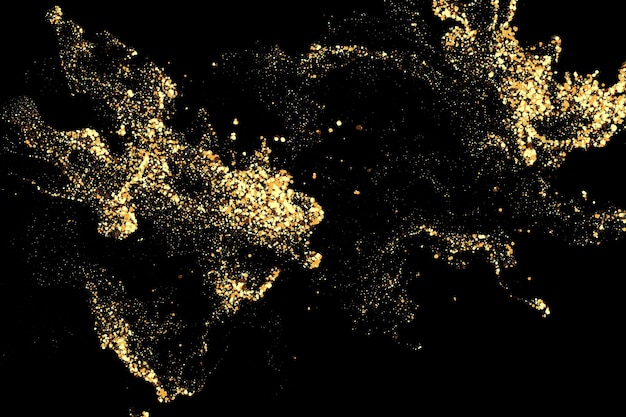 Paillettes dorate scintillano polvere d'oro su sfondo nero