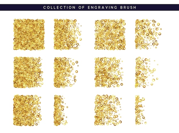 Golden sequins texture. set brush stipple gold pattern for design.