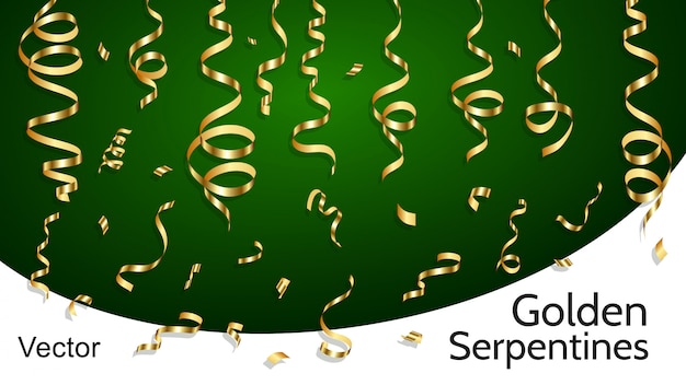 Golden serpentines.   realistic clipart objects. Gold serpentine, decoration elements.