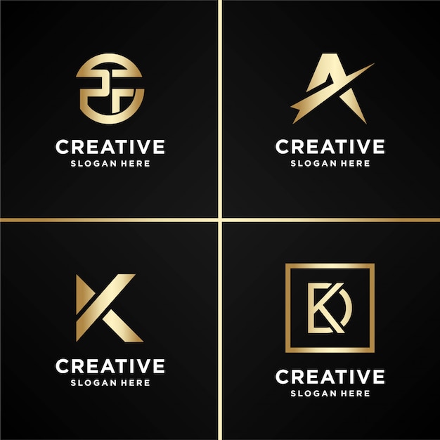 Golden set logo design ispirazione, lettera, oro, forma, moderno, astratto, collezione, premium