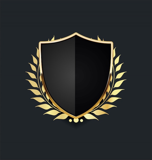 Vector golden shield with golden laurel wreath