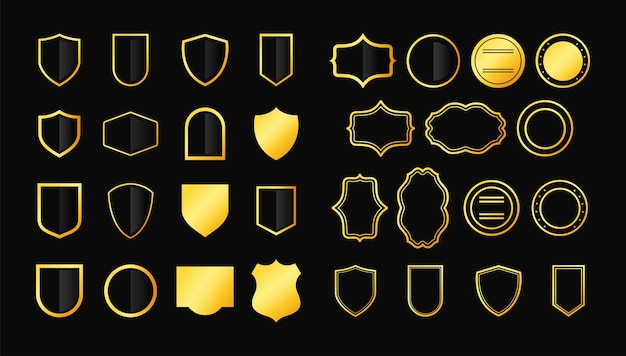 Golden shields laurel wreaths and badges collection laurel wreaths set Vector illustration shield