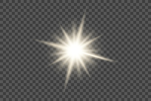 Golden shining sun realistic effect vector in transparent background Rays realistic effect