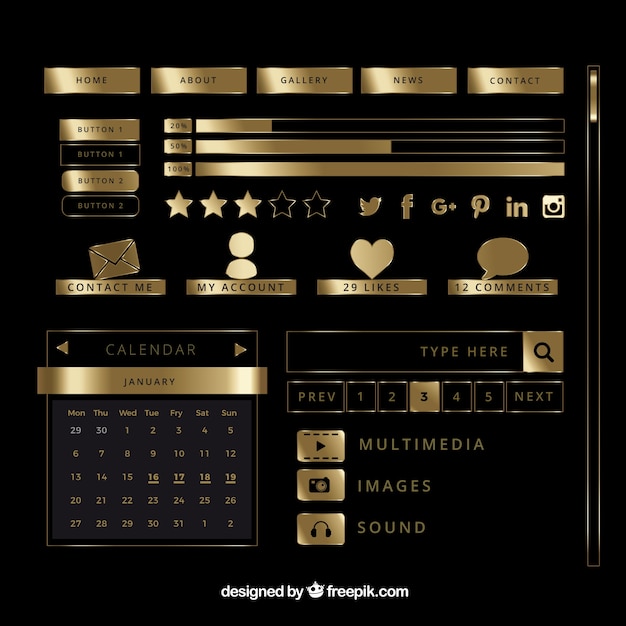 Vector golden shiny blog elements set